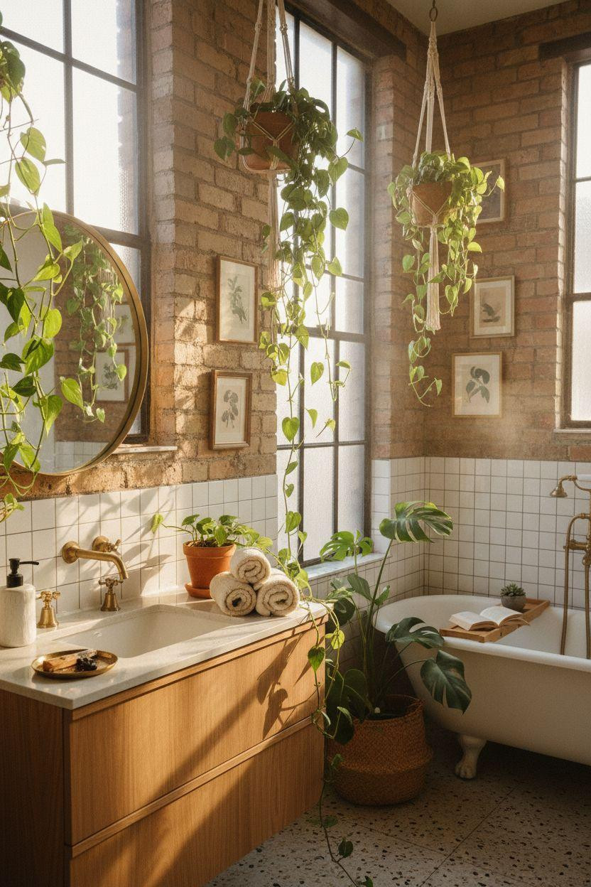 Vibey Bathroom with cascading plants