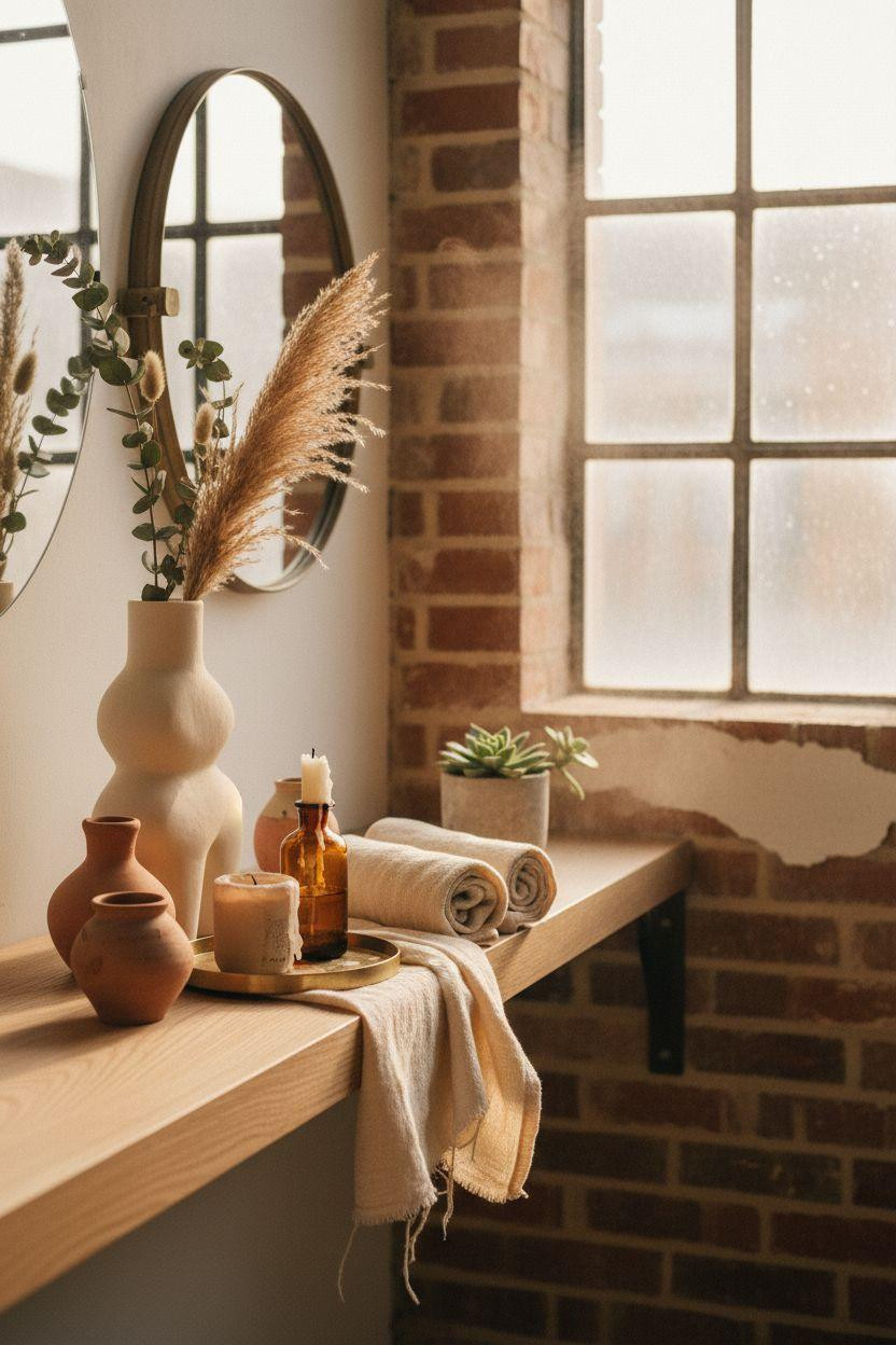 Vibey Bathroom open shelf with ceramics