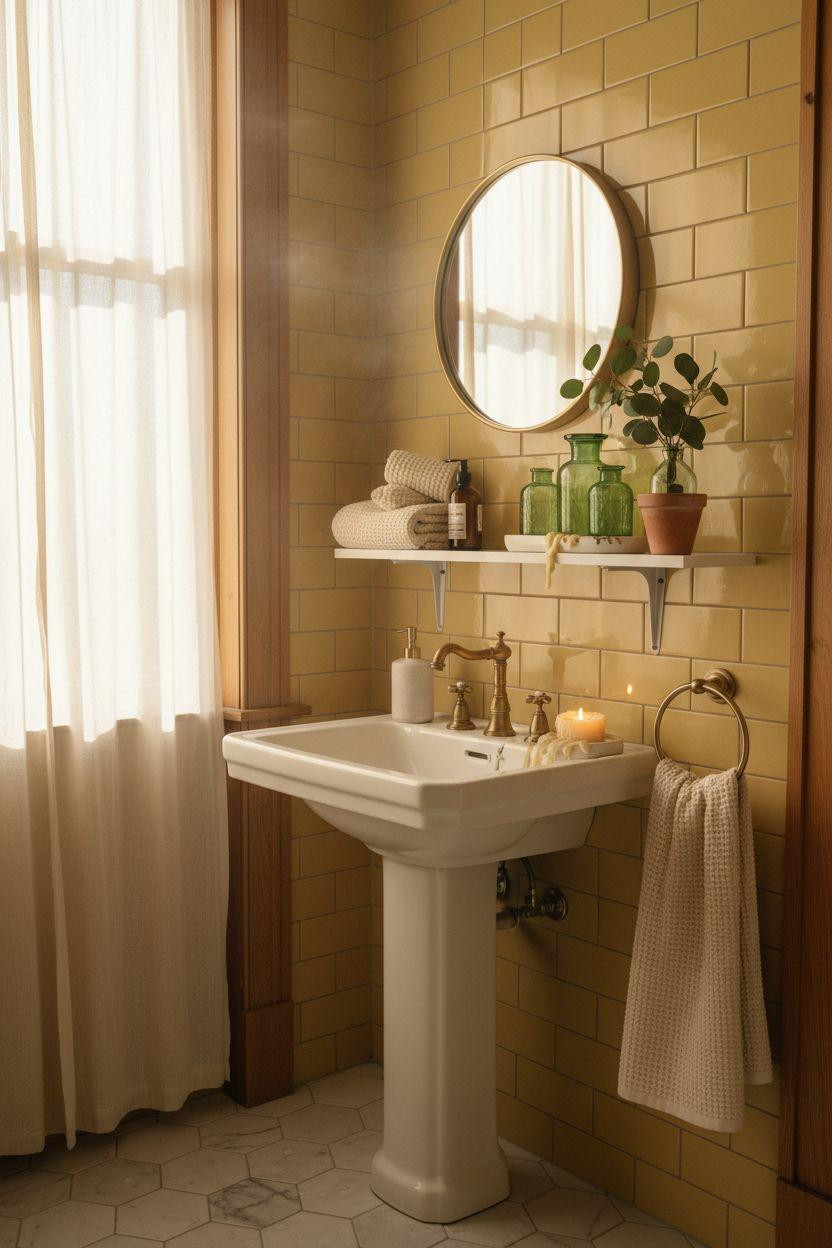 Yellow Bathroom with vintage charm and natural light