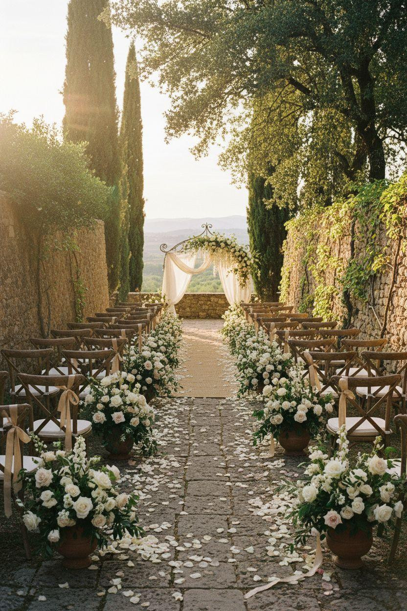 Wedding Walkway - outdoor vineyard ceremony aisle with natural canopy