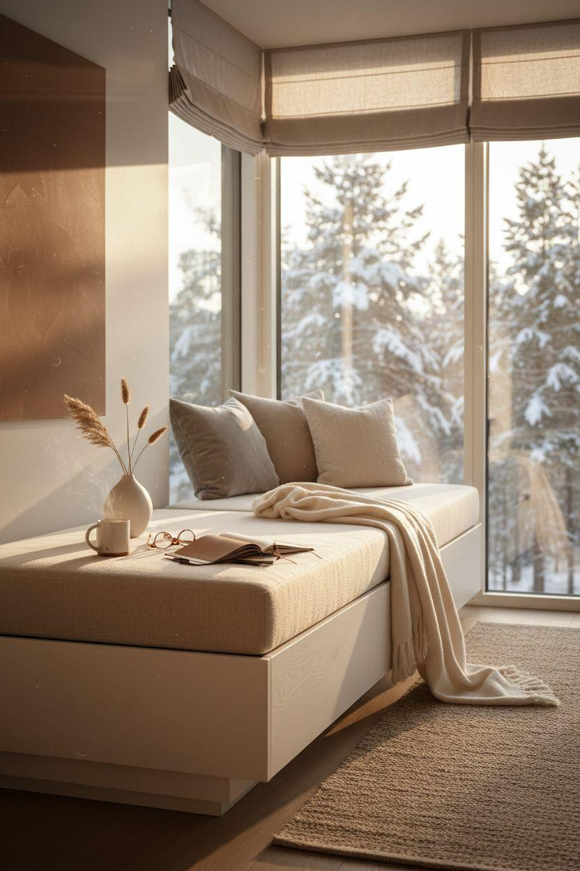 Window Sitting Ideas - modern floating window bench with white oak and minimal styling