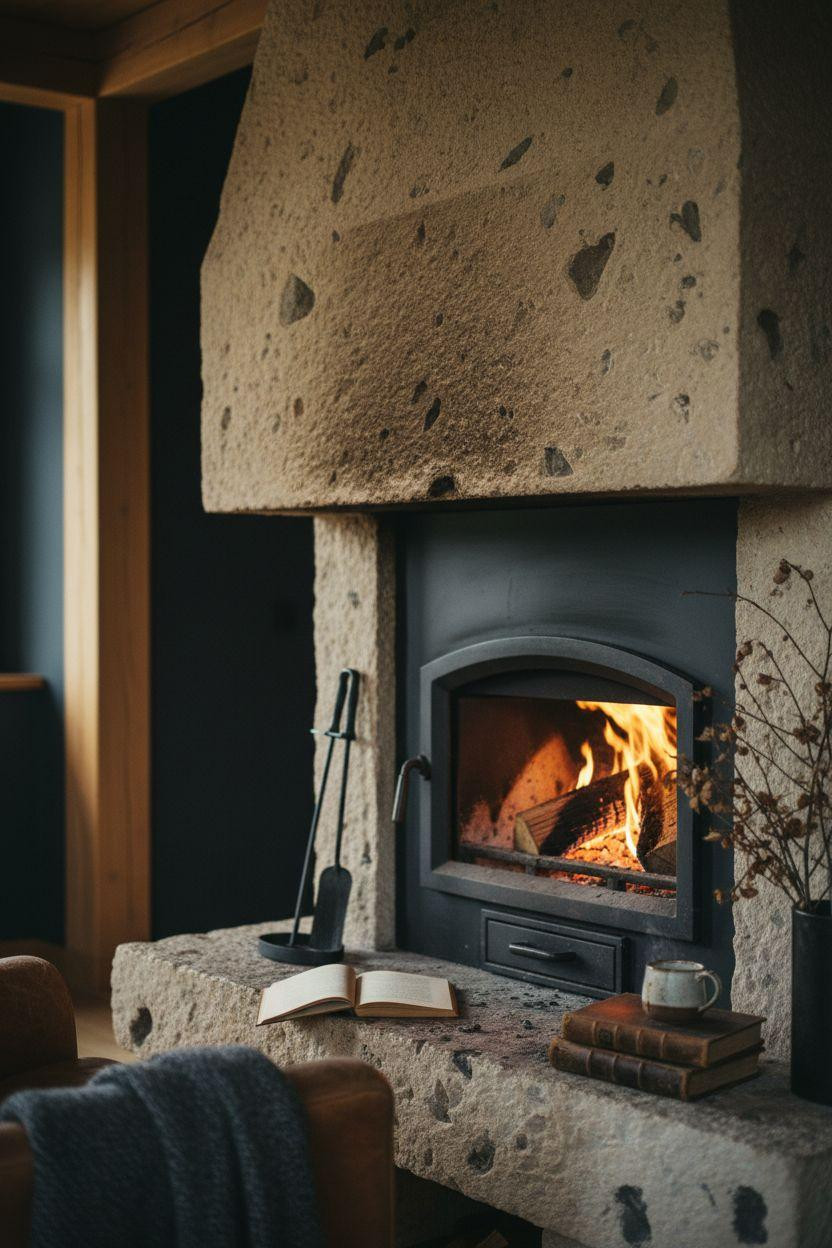 Fireplace Ideas - cast iron wood burner with carved stone surround