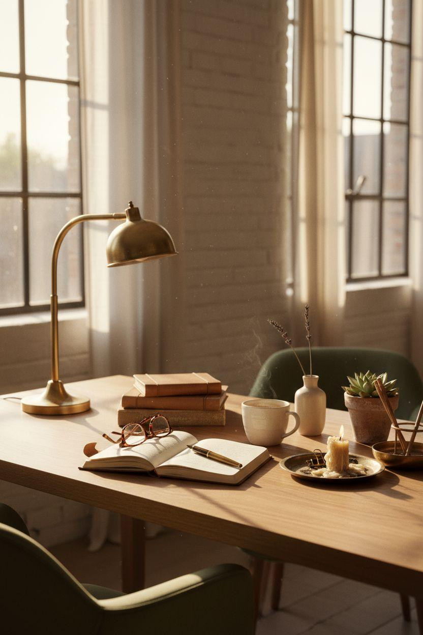 Work from home set up with vintage desk accessories