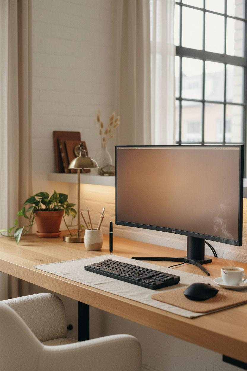 Work from home set up featuring minimalist modern desk