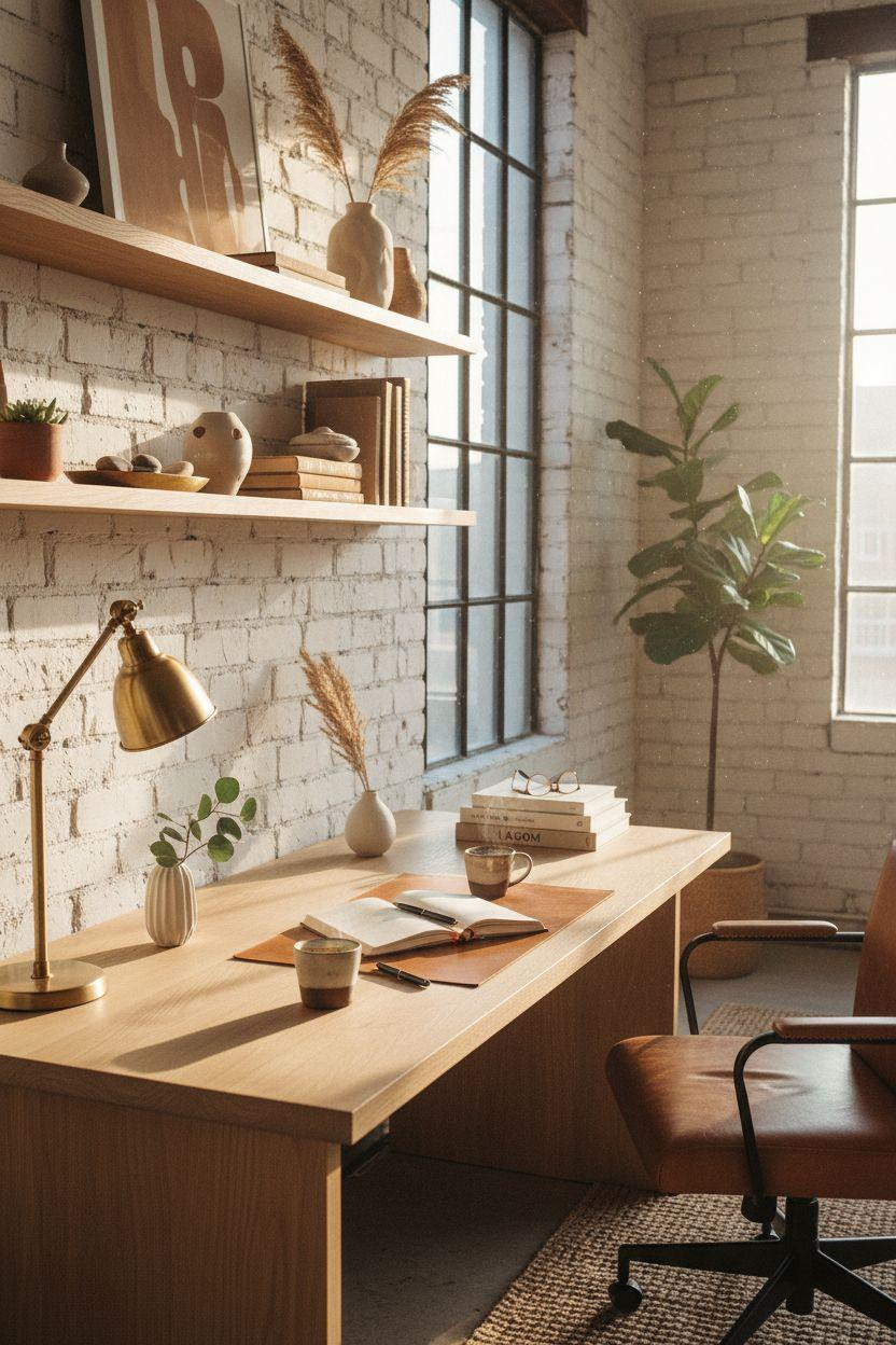 Work from home set up featuring open shelving display