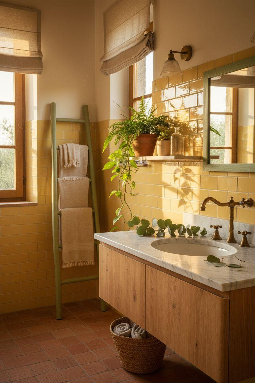 Yellow Bathroom with Tuscan style and botanical elements