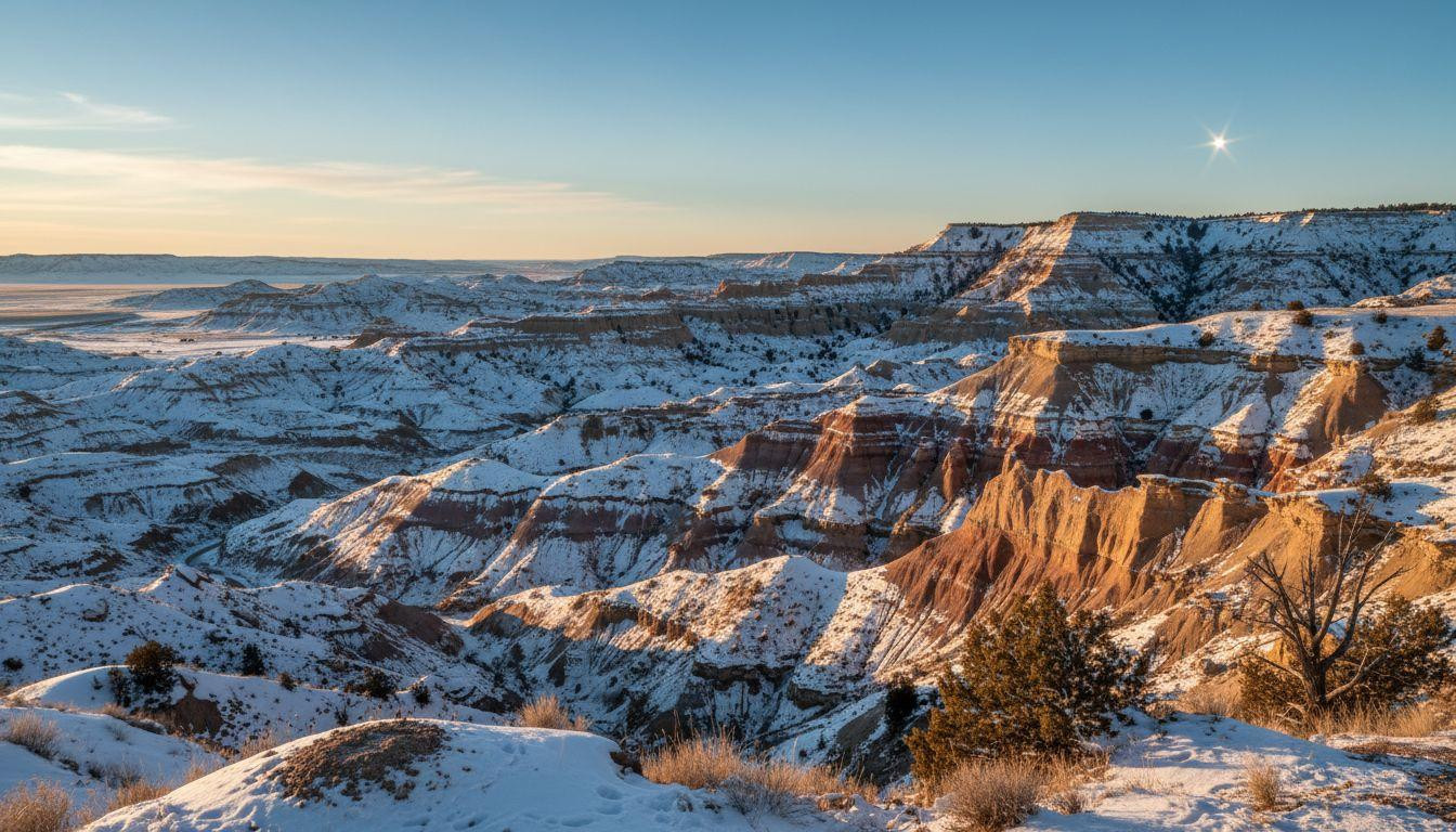 Better than Medora's 0 lodges where Painted Canyon keeps roadside badlands free all winter