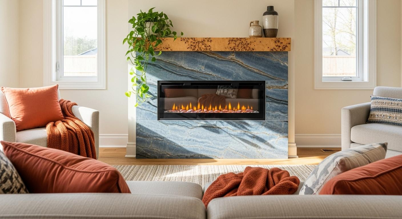 Stone fireplaces feel warm but electric slabs heat 3 hours longer