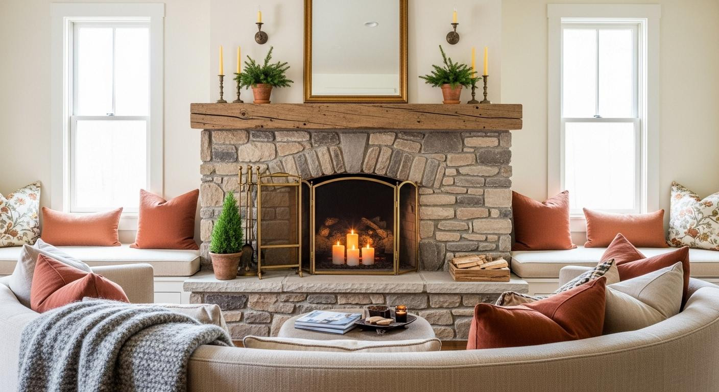 Walk into this stone fireplace room and feel 10 degrees warmer in 3 seconds