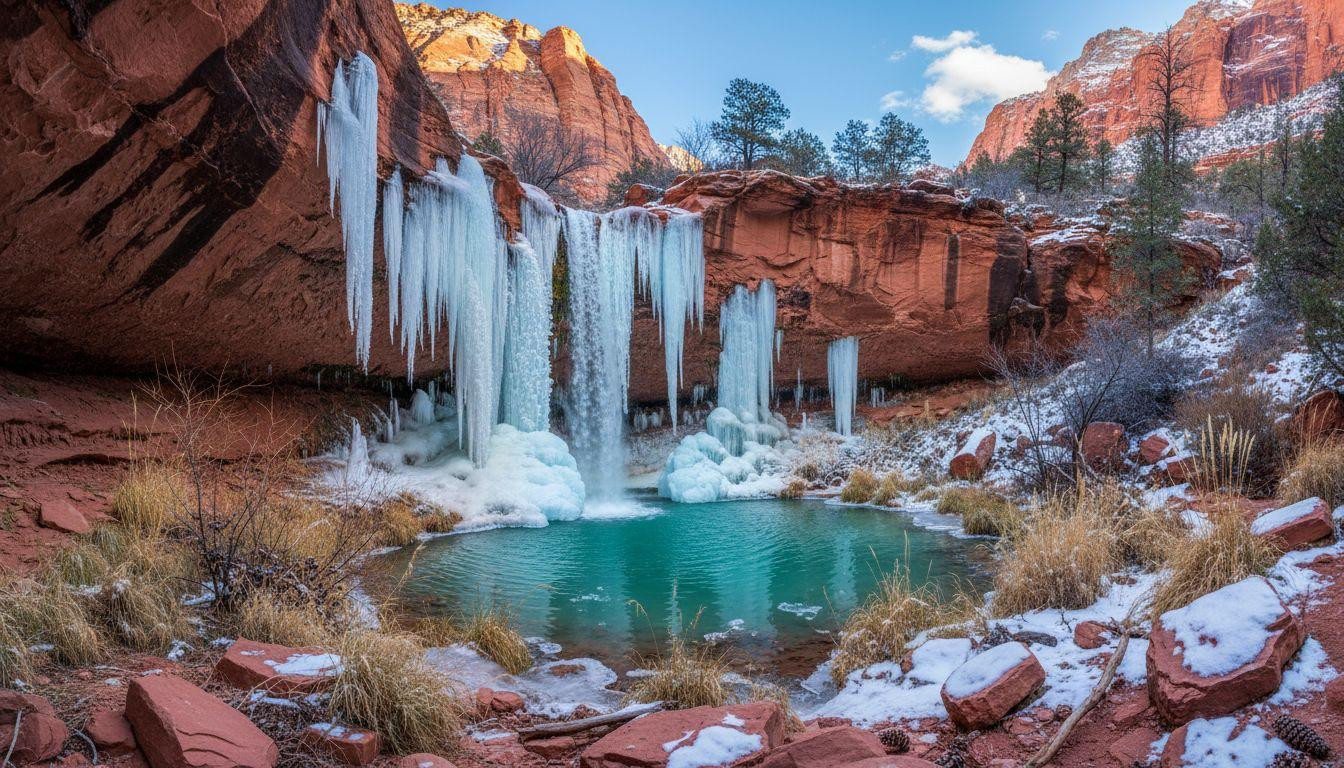 Forget Zion where permits cost and Mystic Falls keeps frozen desert waterfalls free