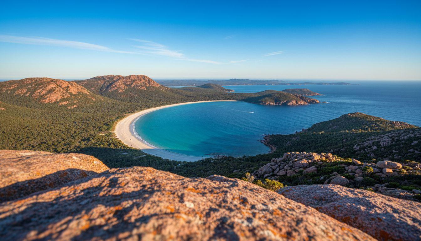 This Tasmanian beach forms a perfect wine glass curve visible only from one granite summit