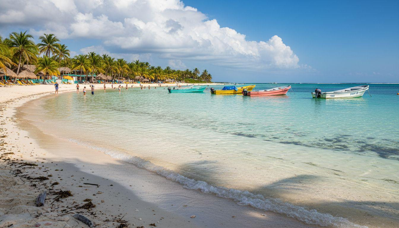 This Isla Mujeres beach stays waist deep 300 feet from shore while Cancun drowns in seaweed