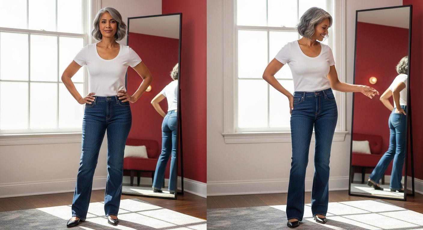 Bootcut jeans with 2% stretch flatter curvy hips yet retailers push straight-leg