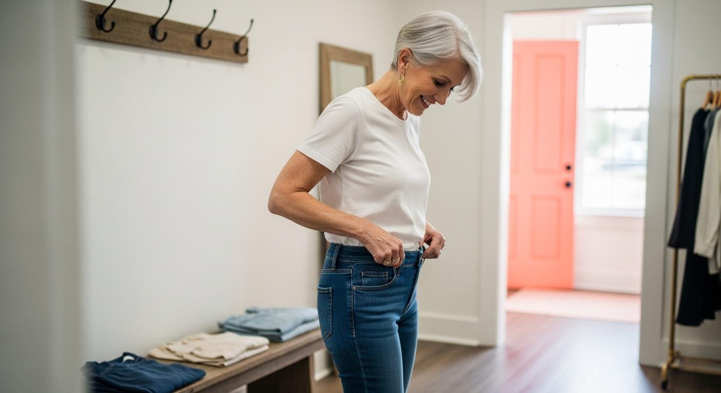 At 69 she found jeans that flex with menopause bloat all day long