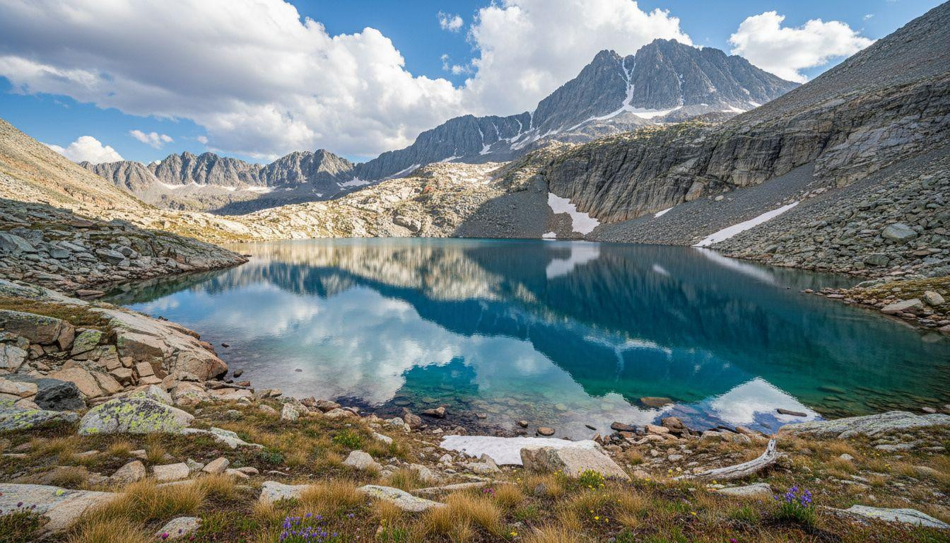 This Colorado glacial tarn holds turquoise water where the upper basin stays empty at 12,400 feet