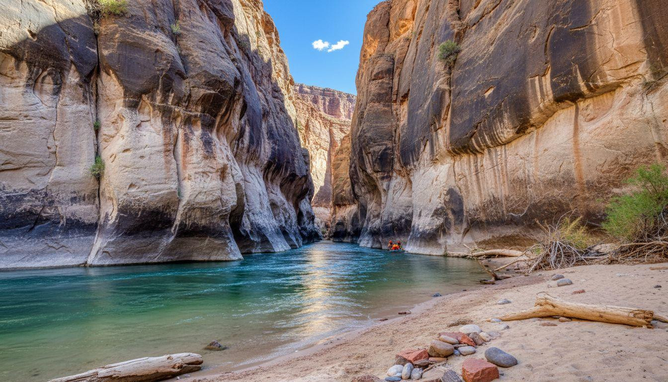 This Arizona slot canyon drops 257 feet where the Colorado River appears at your feet