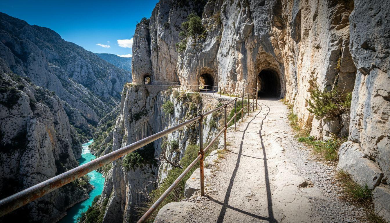 This gorge carved pathways into 6,500 foot cliffs where turquoise Cares water rushes below iron rails