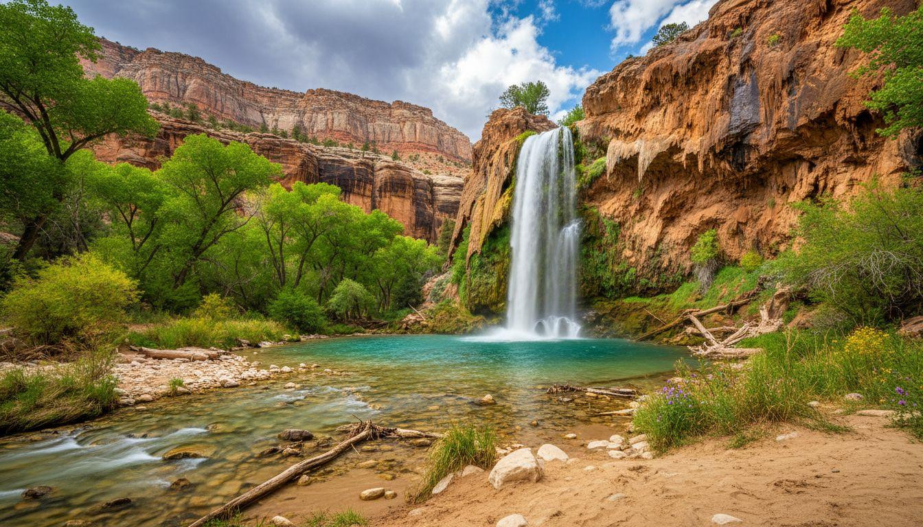 This Utah waterfall drops 126 feet into turquoise desert pools where sand trails filter summer crowds