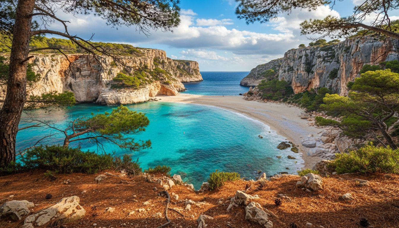 This Menorca cove hides turquoise water through pine trails where winter opens the road summer closes