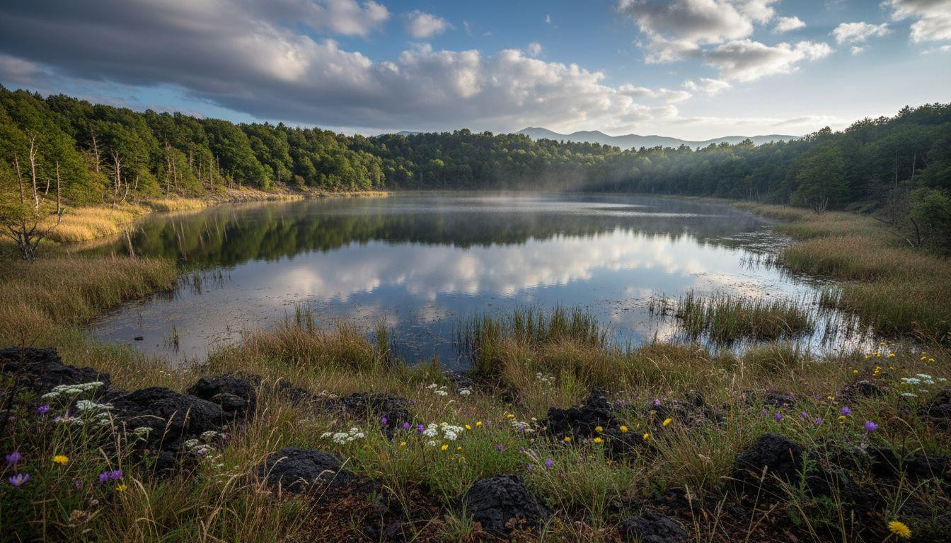 This volcanic lake hides 600 Bronze Age posts preserved in anoxic clay since 1700 BC