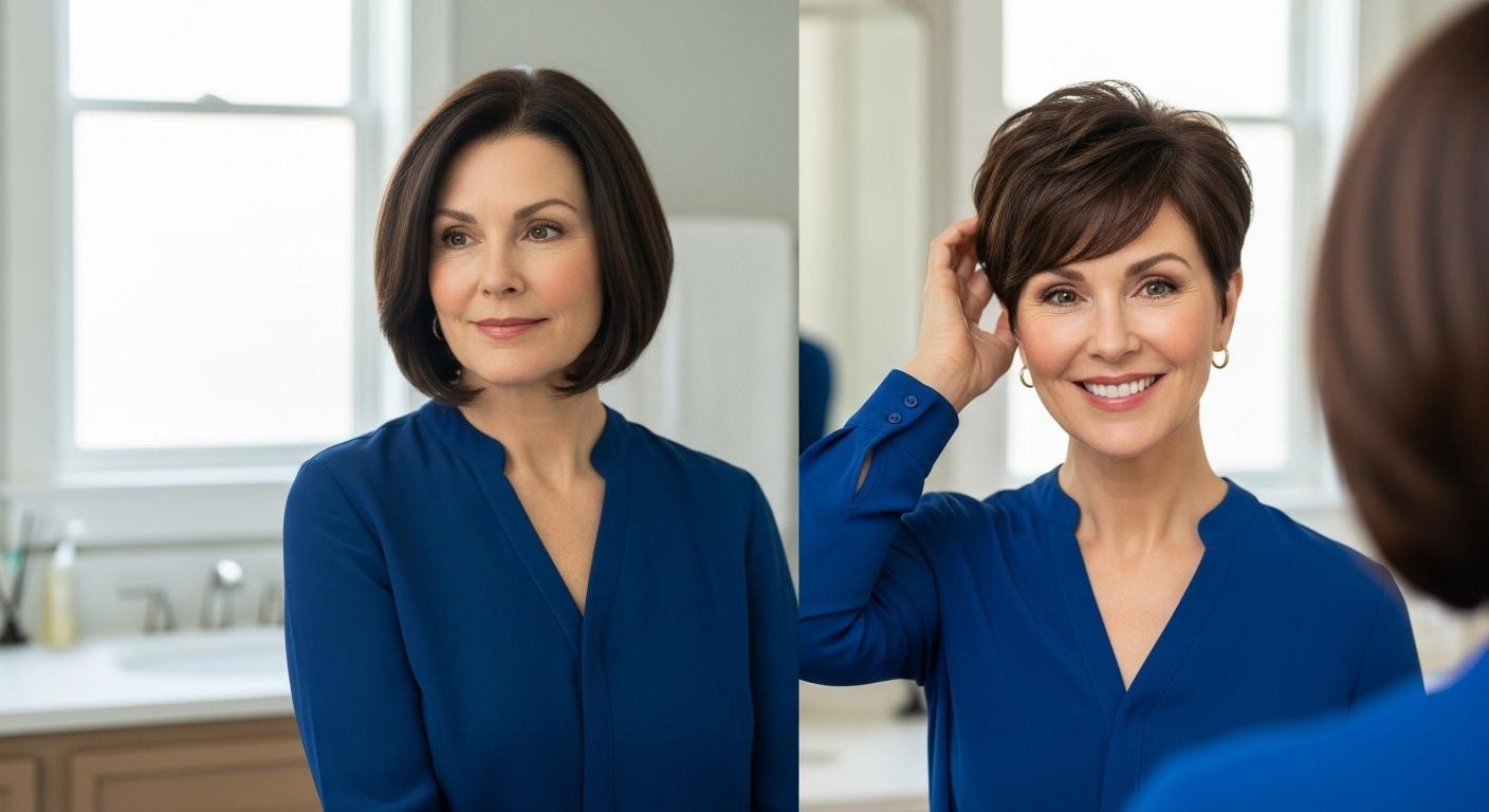 At 52 she chose this pixie detail and her face looks 20% slimmer in photos