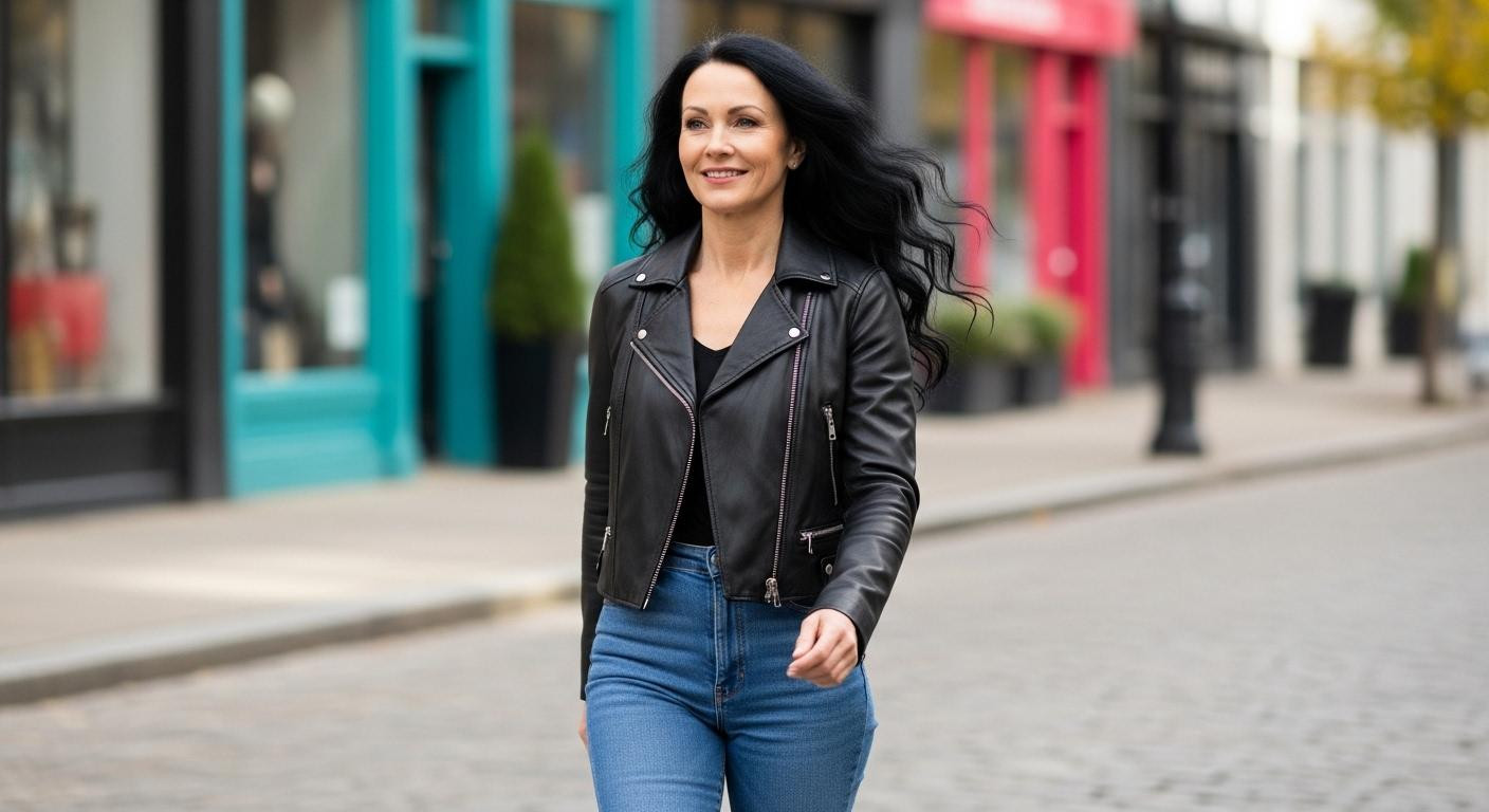 Women over 50 are pairing denim with leather to look 20% slimmer instantly