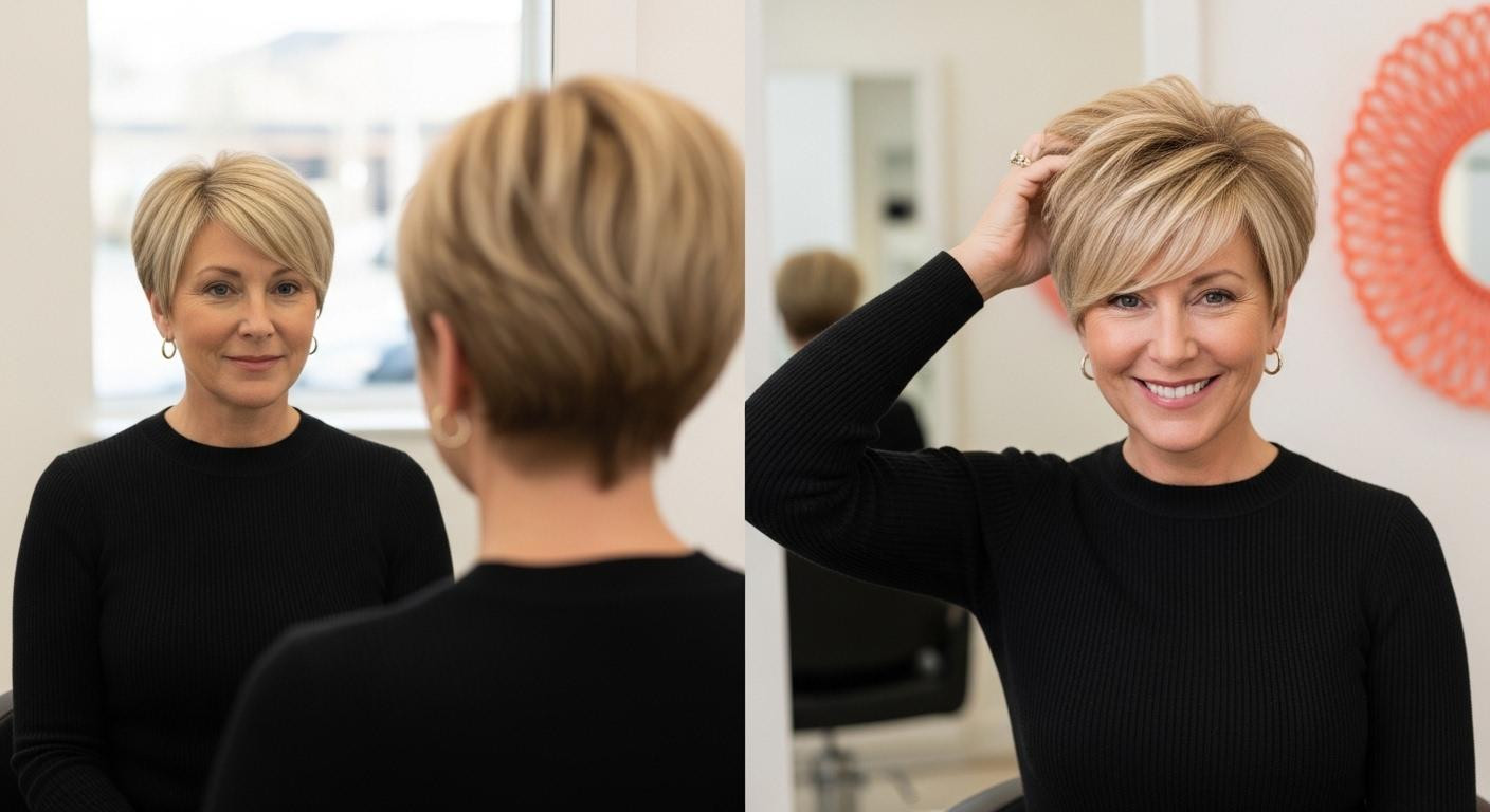 Picture your fingertips tracing textured pixie layers that slim your round face 20% in 3 weeks