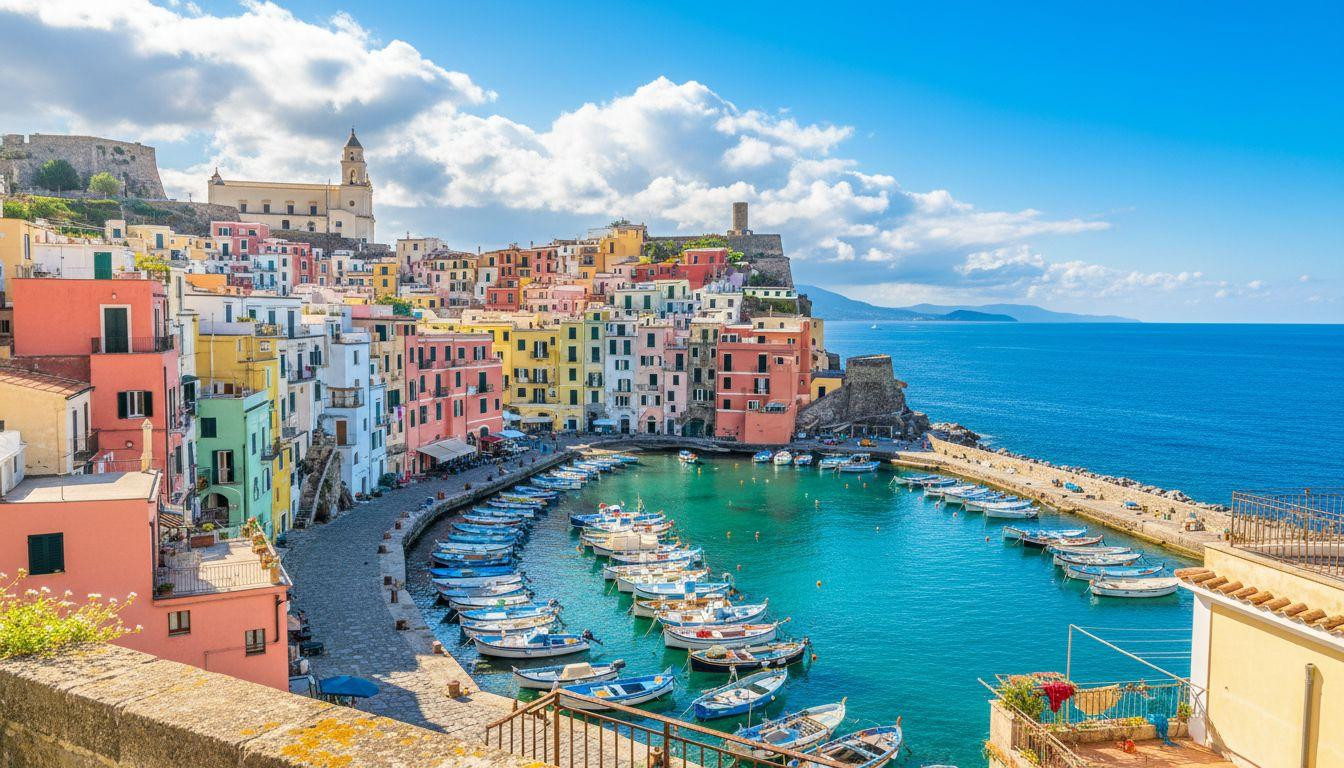 Better than Capri where hotels cost $300 and Procida keeps pastel harbors for $80