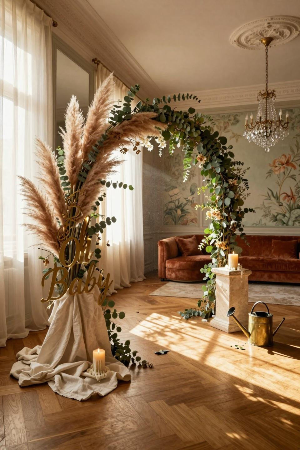 Baby Shower Welcome Sign - oversized floral arch installation