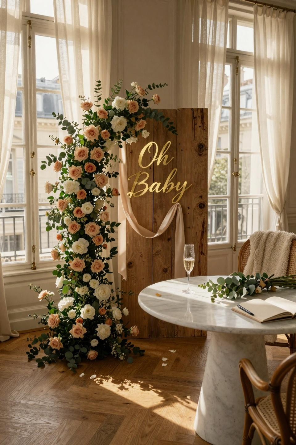 Baby Shower Welcome Sign - elegant floral arch entrance