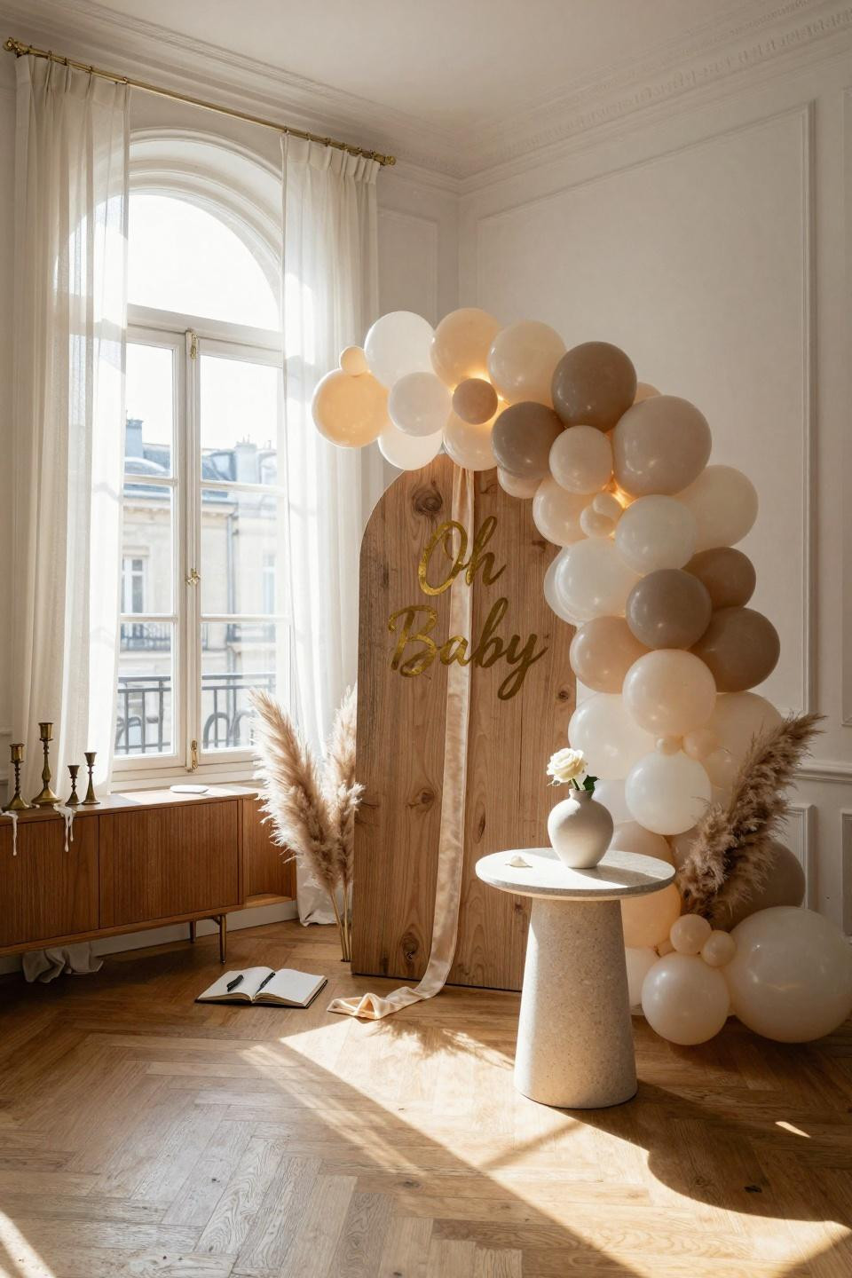 Baby Shower Welcome Sign - large balloon installation with elegant lettering