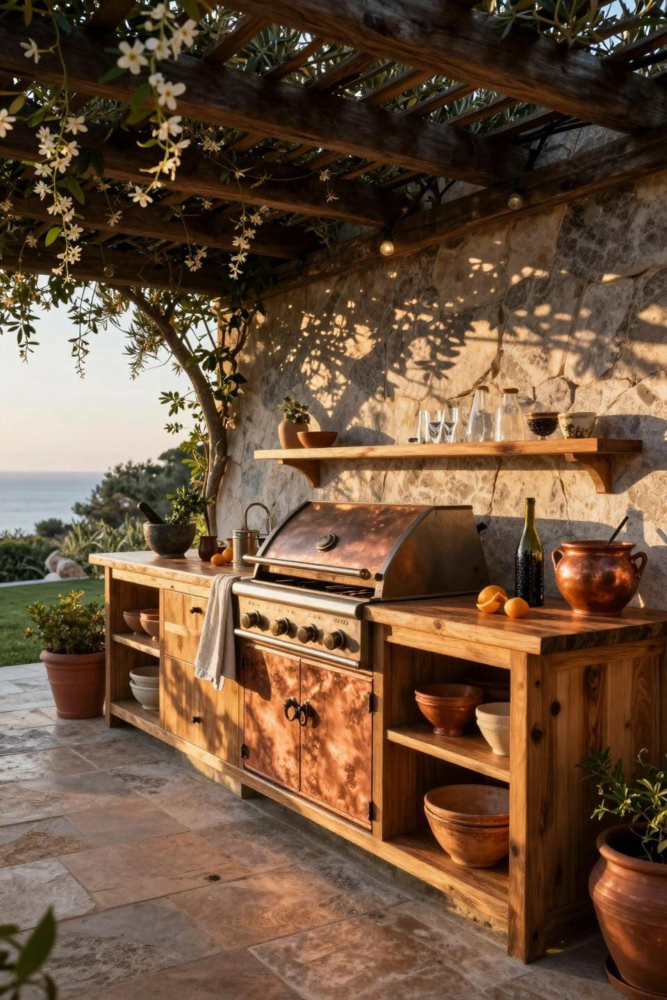 Backyard Outdoor Kitchen - cozy setup with built-in oven