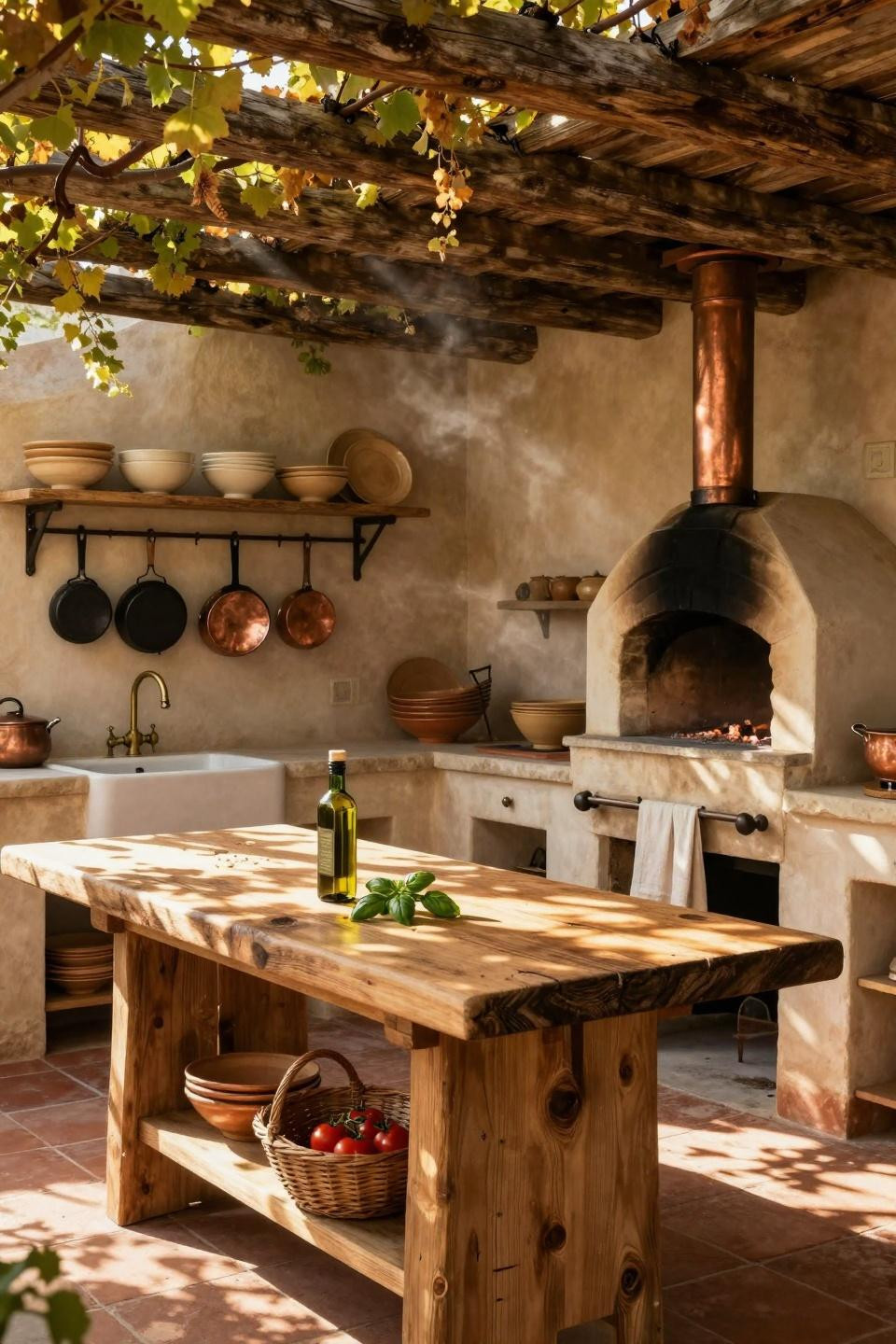 Backyard Outdoor Kitchen - stone oven and rustic setup