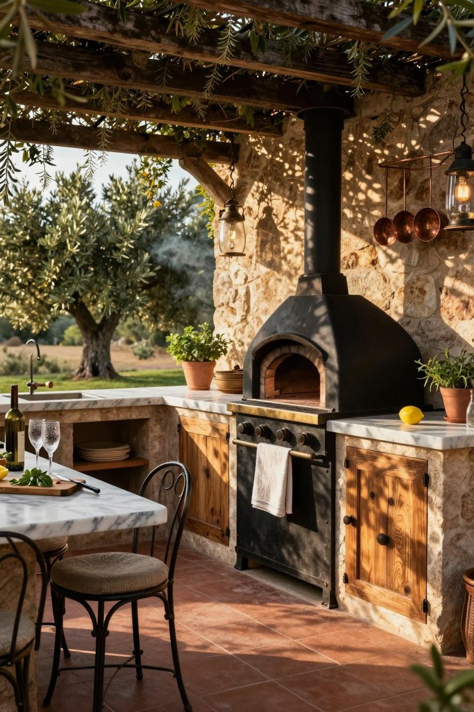 Backyard Outdoor Kitchen - patio kitchen with overhead structure