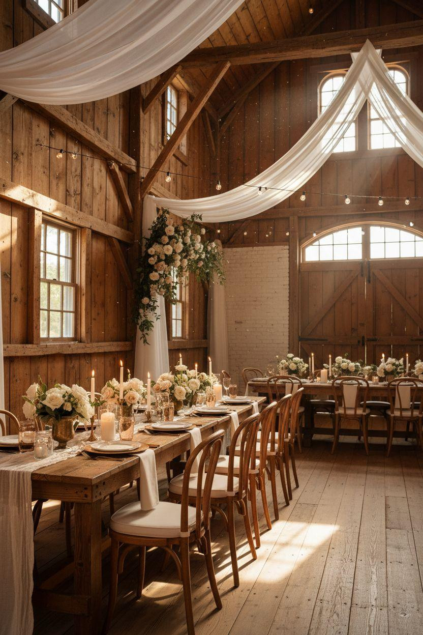 Barn Wedding Decorations - outdoor-style ceremony inside barn