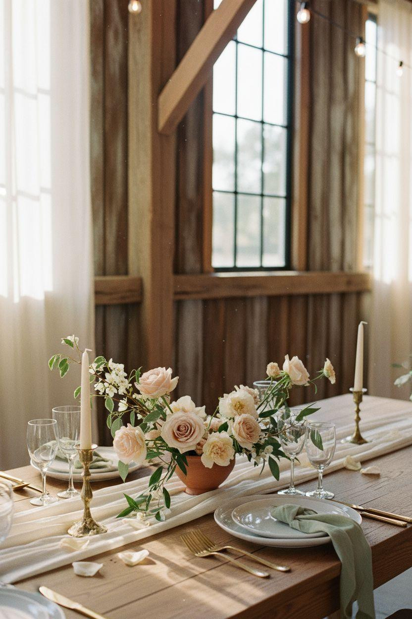Barn Wedding Decorations - minimalist barn table setting