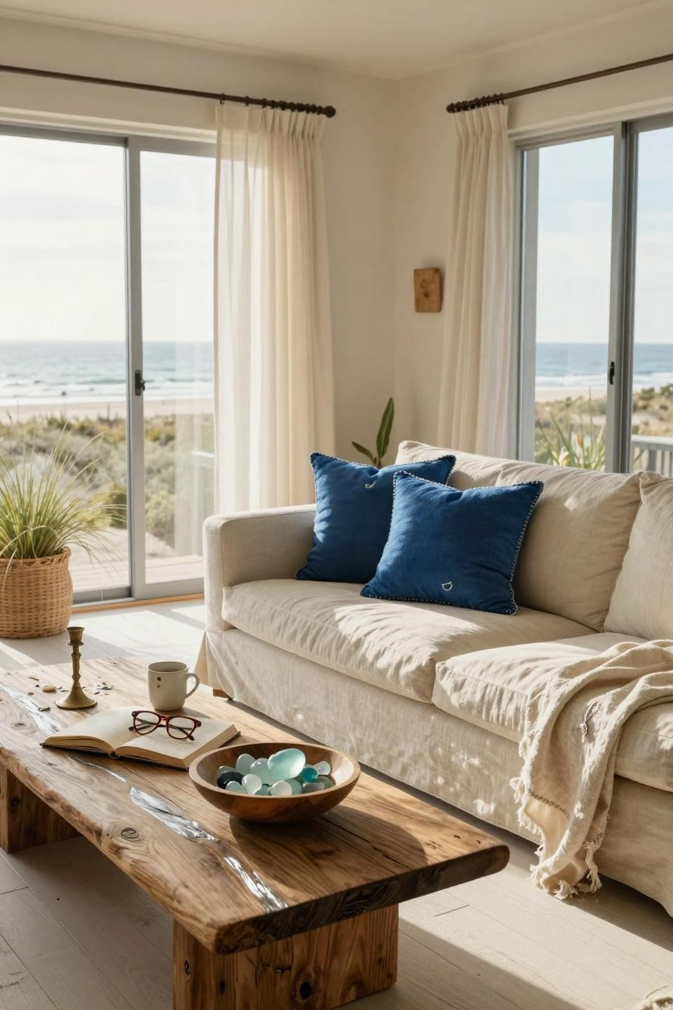 Beachy Living Room intimate angle with coffee and books