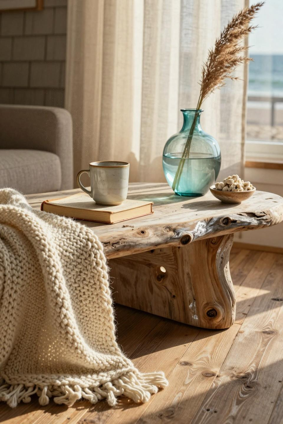 Beachy Living Room close-up with chunky throw