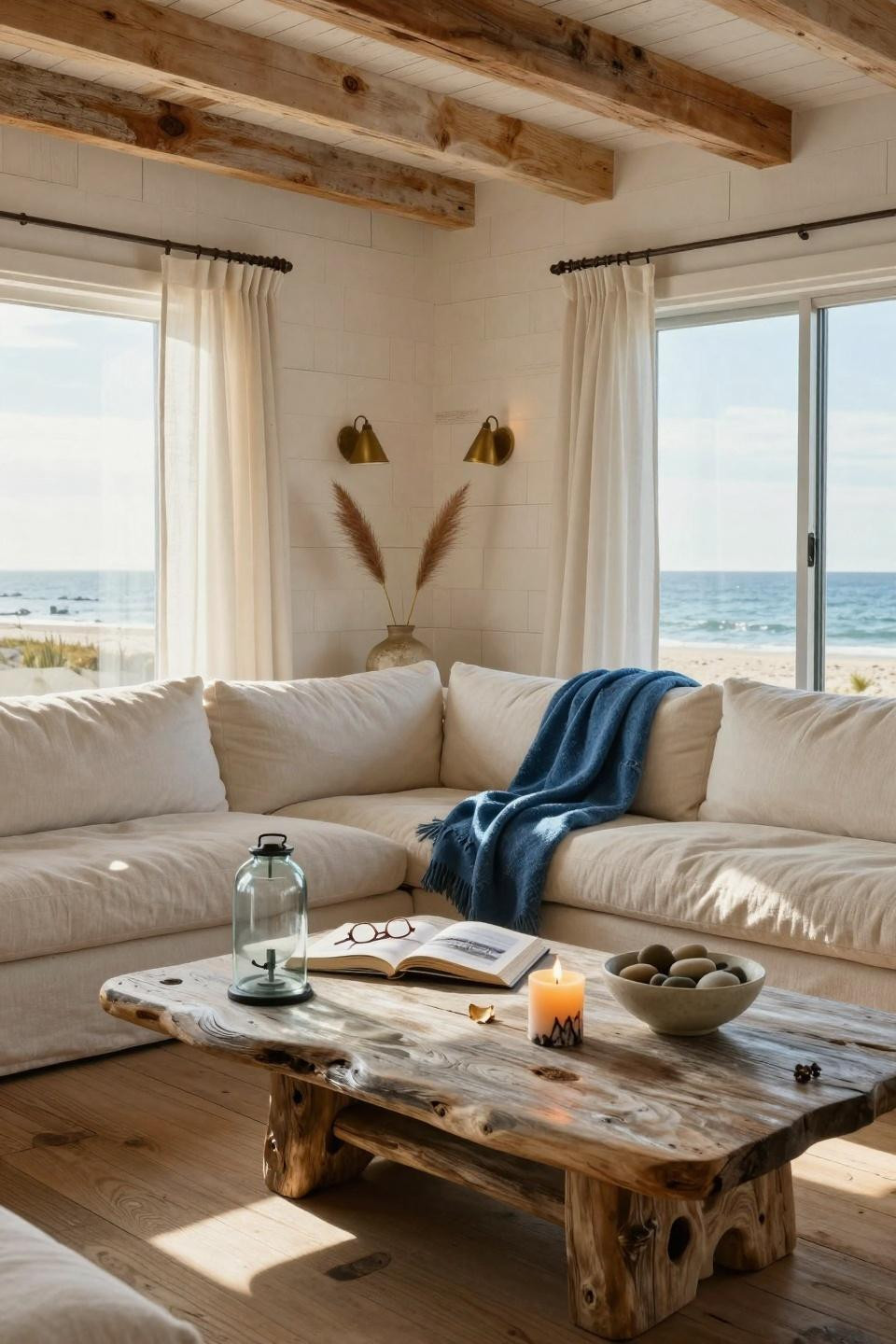 Beachy Living Room in cedar beach house