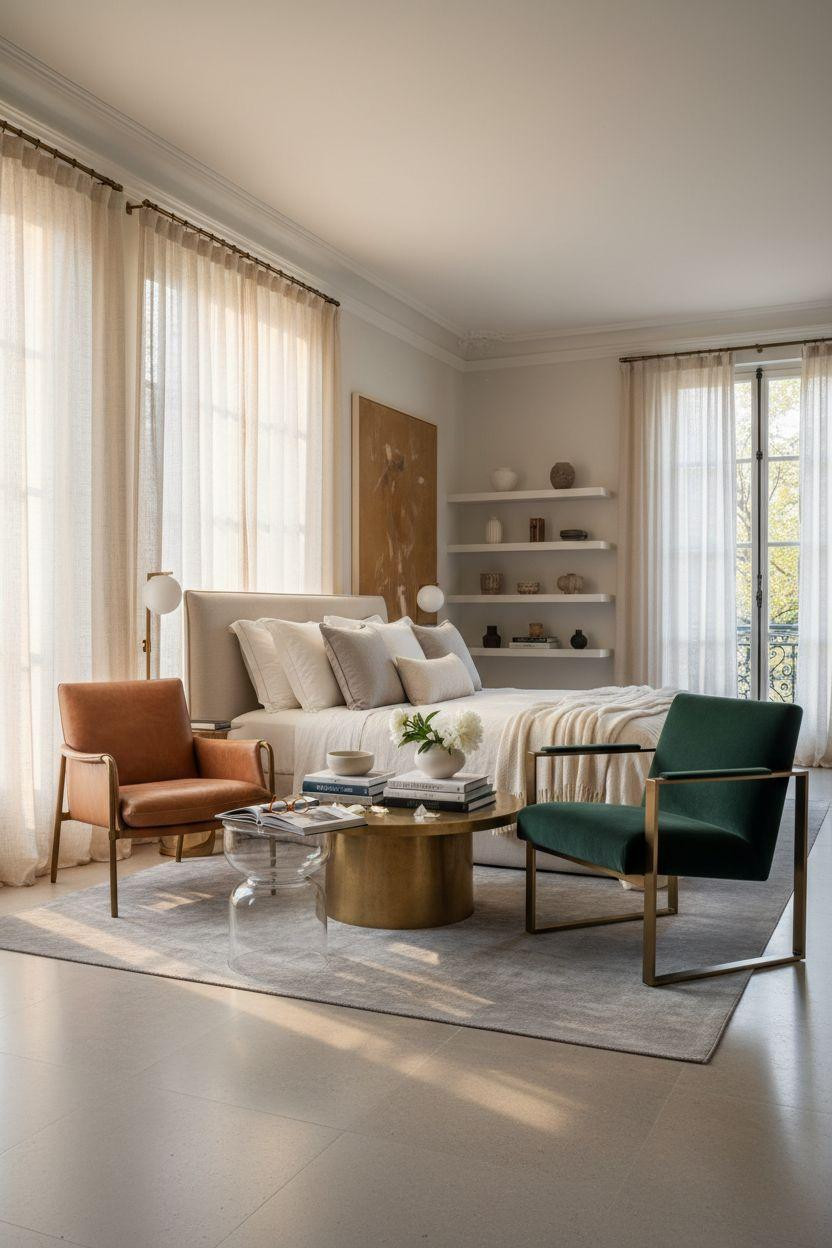 Bedroom Sitting Area - grand bedroom with elegant seating and high ceilings