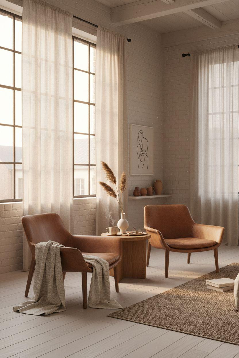 Bedroom Sitting Area - cream chairs in minimal Scandinavian bedroom corner