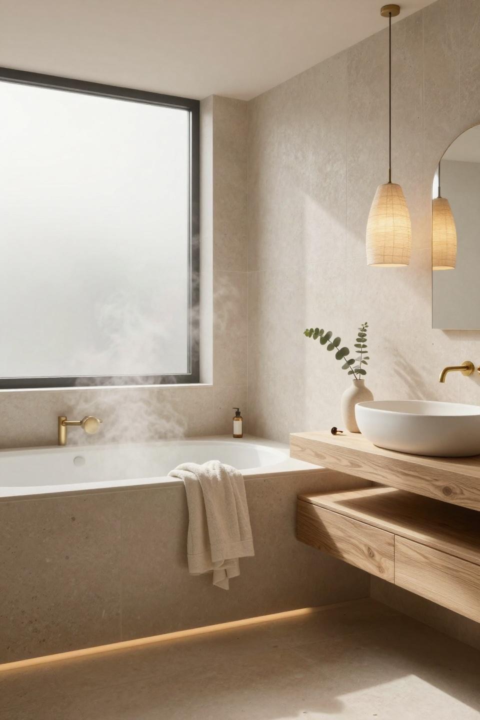 Beige Bathroom Ideas - Copenhagen townhouse with frosted panels