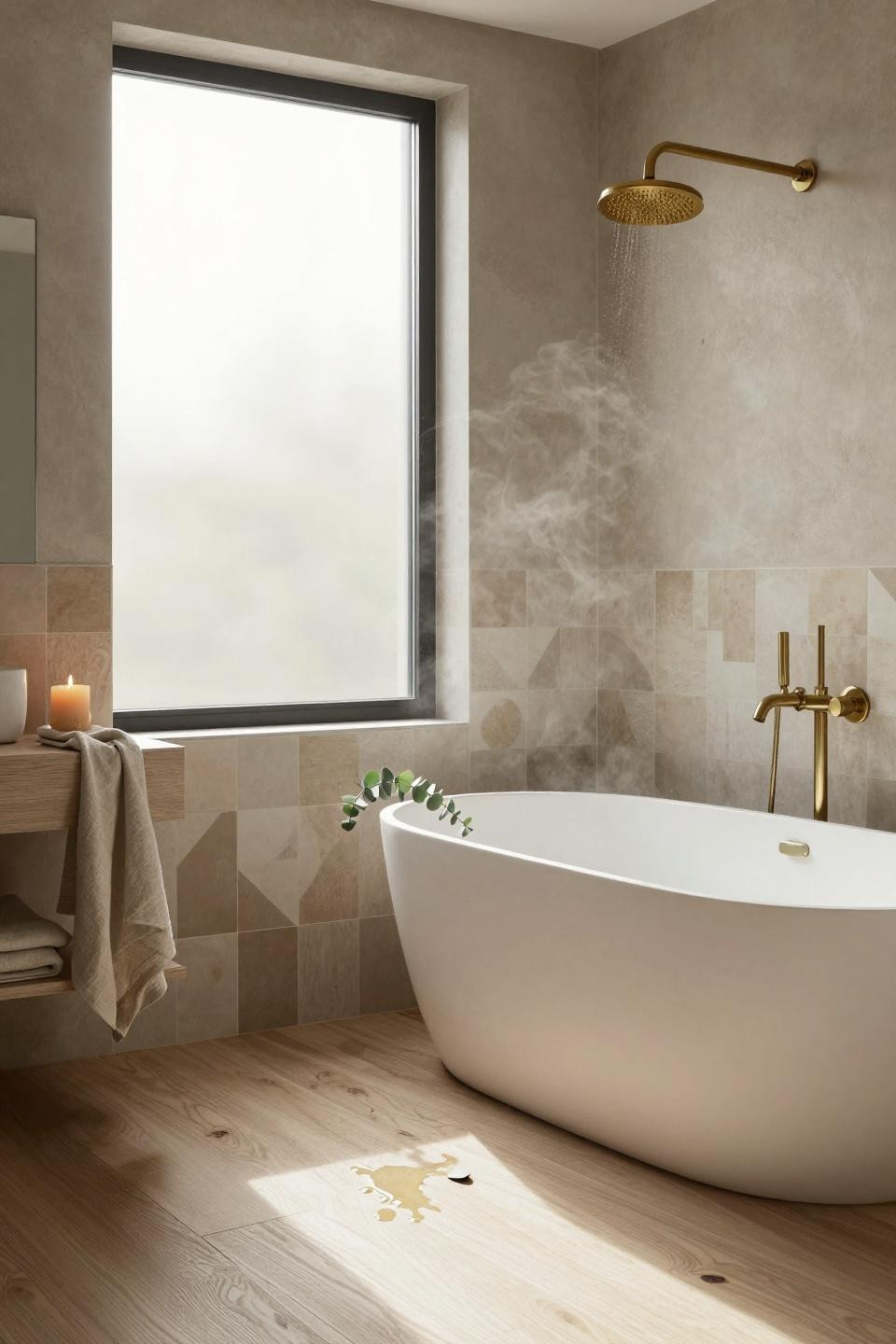 Beige Bathroom Ideas - Warehouse conversion bathroom with zellige tiles