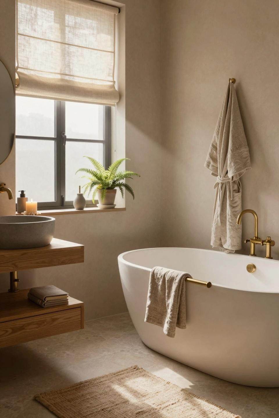 Beige Bathroom Ideas - Copenhagen loft with freestanding tub
