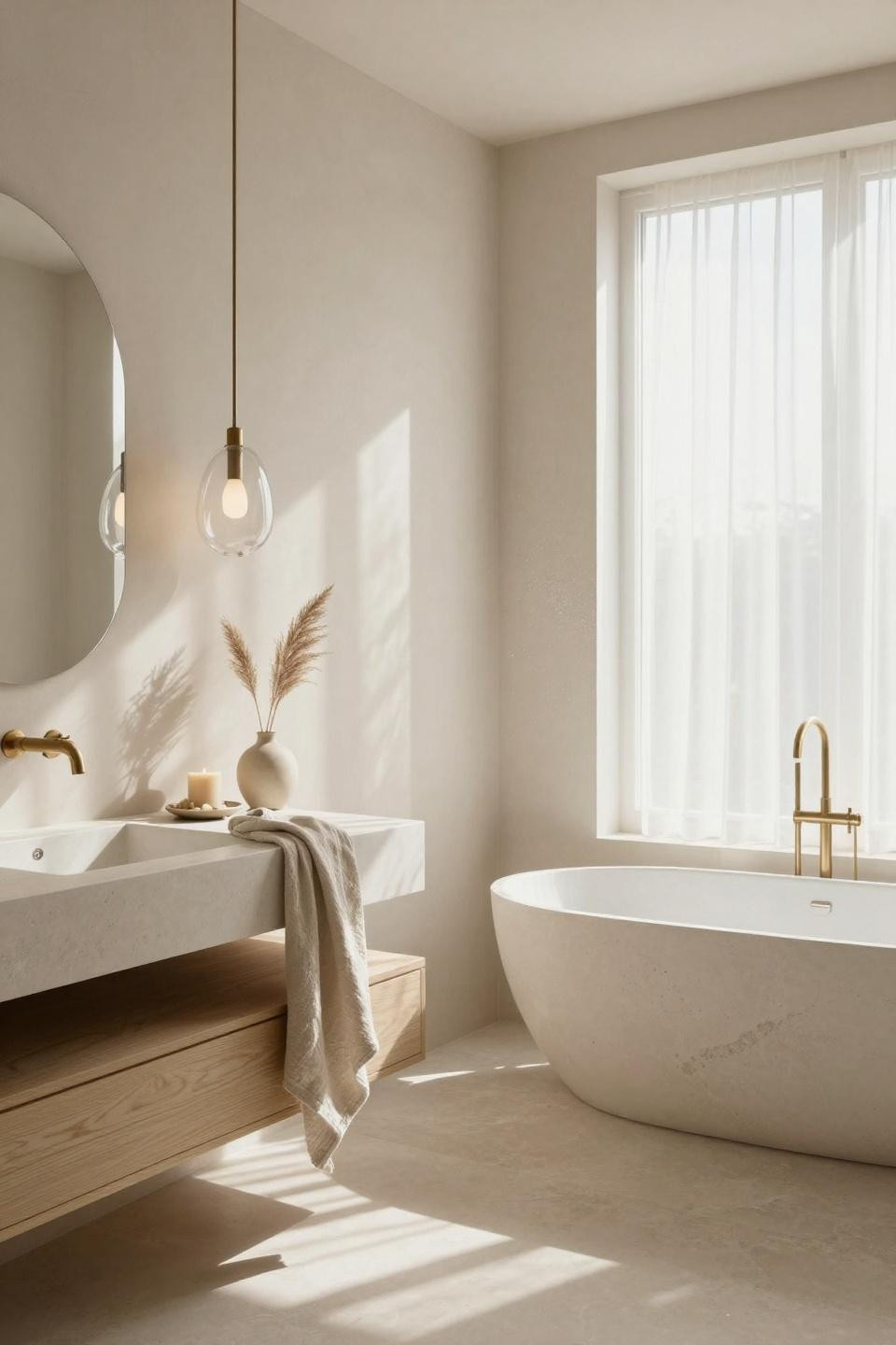 Beige Bathroom Ideas - Copenhagen penthouse with frosted glass panels