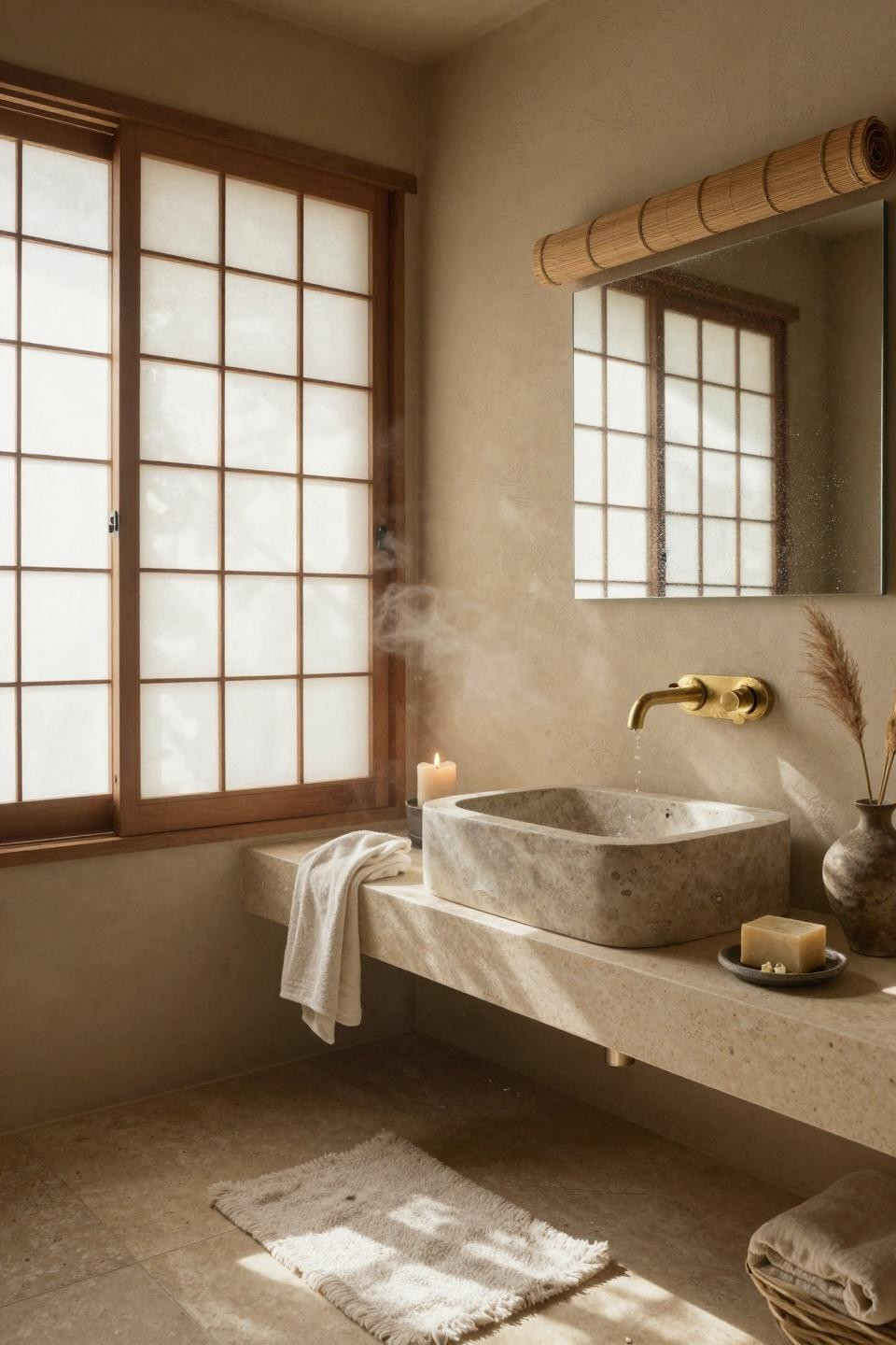 Beige Bathroom Ideas - Kyoto townhouse with shoji screens