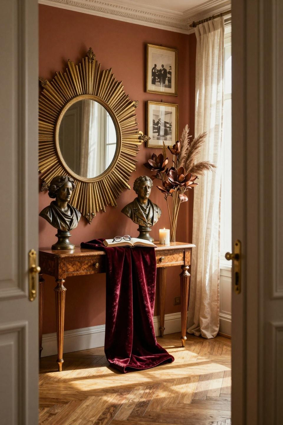 black history month door decoration with bronze busts and sunburst mirror