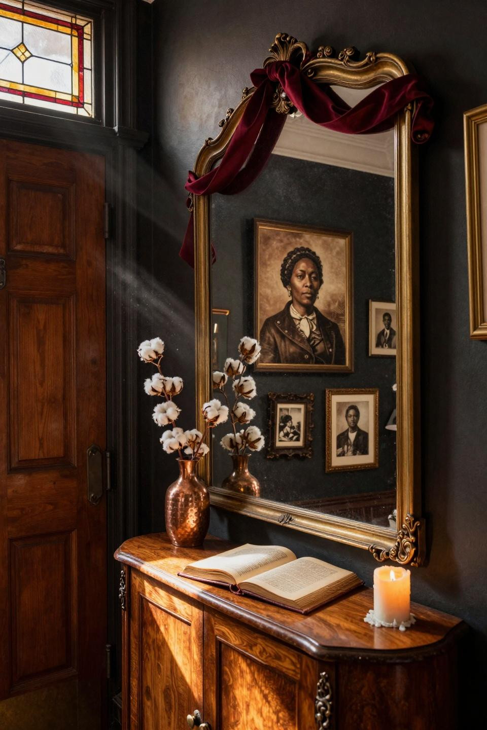 black history month door decoration with mirror and vintage frames