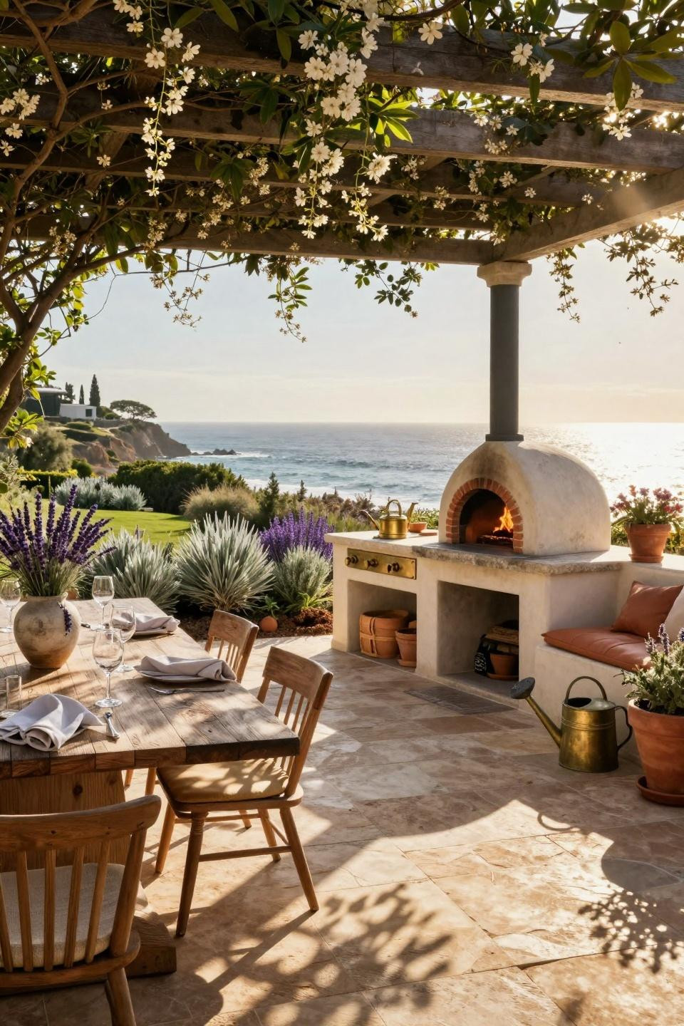 Bloxburg backyard ideas - villa backyard with outdoor pizza oven