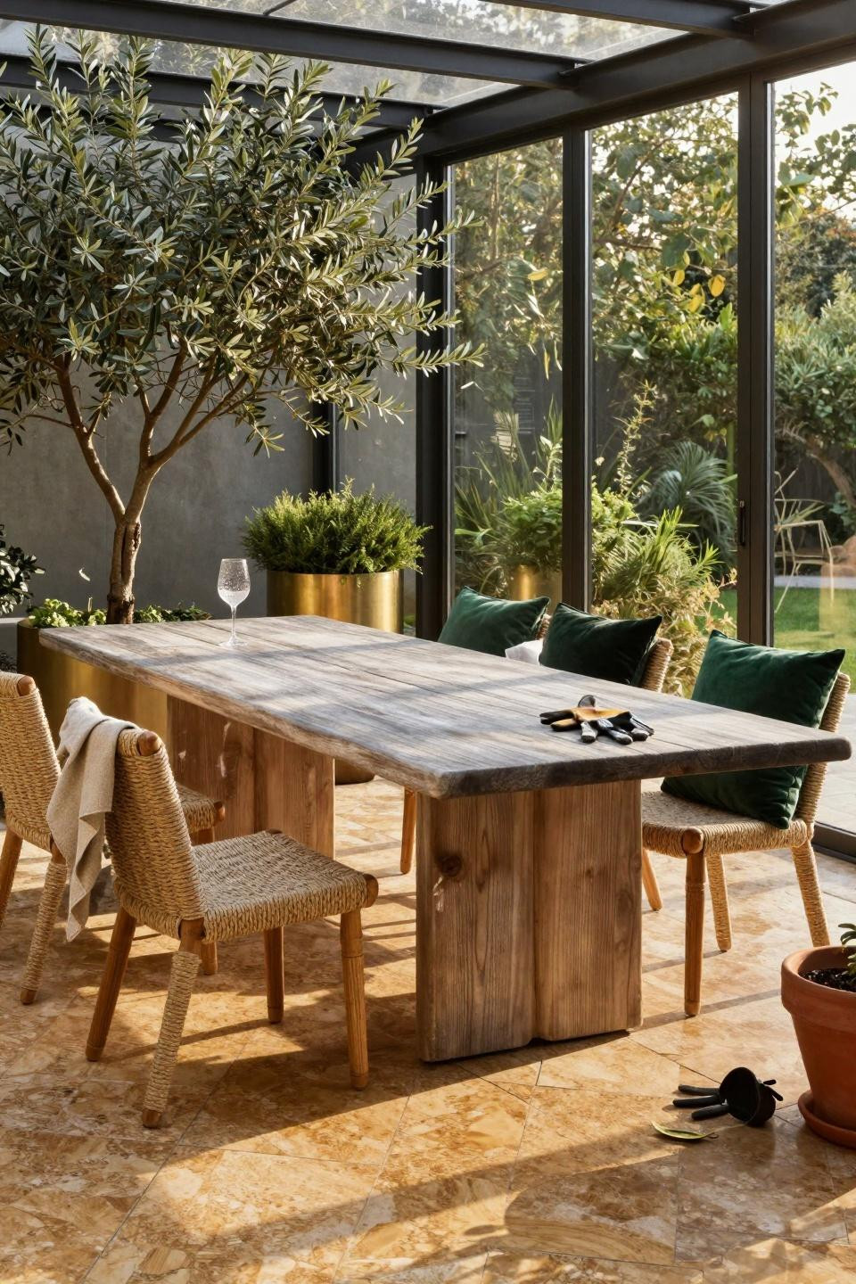 Bloxburg backyard ideas - terrace with hand-carved teak table